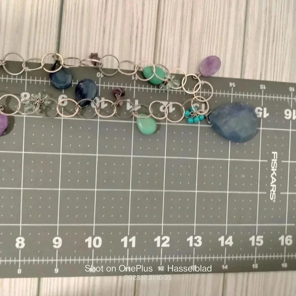 LOFT Silver Tone Link Blue Mix Beads Necklace 26" - Picture 9 of 9